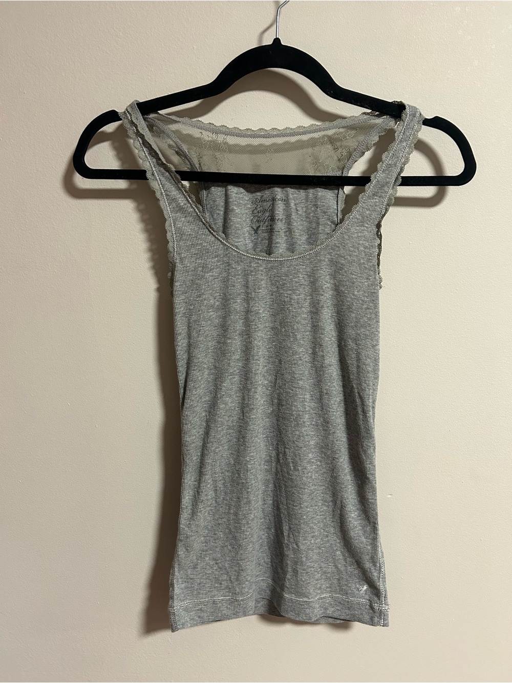 American Eagle Women’s Grey Lace-Trim Tank Top